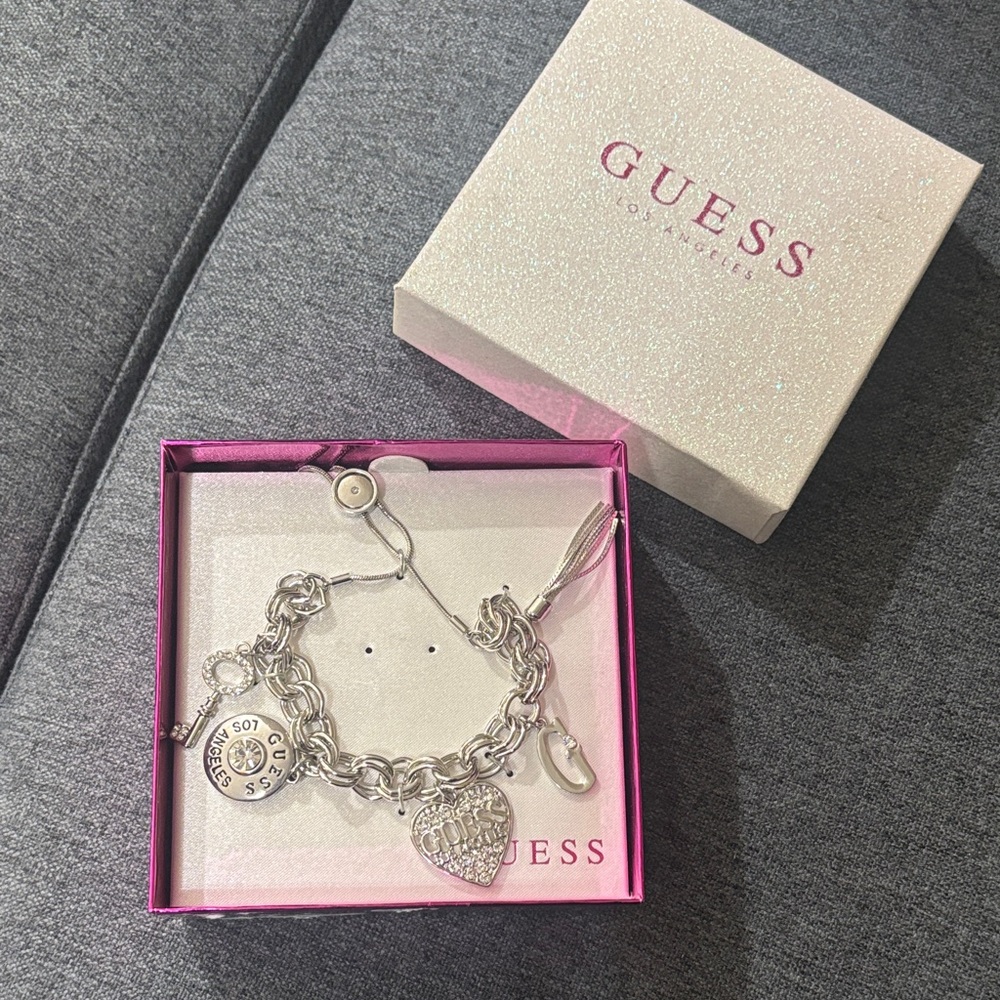 Guess Silver Heart Charm Bracelet